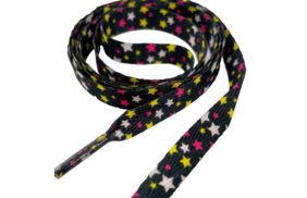 шнур плоский 3мм цв черный в разноцветную звездочку (110см) купить по цене 32.44 руб для домашнего шитья - в интернет-магазине Веллтекс | Санкт-Петербург
